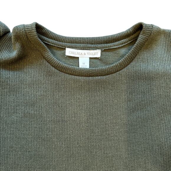 Chelsea & Violet Olive Long Sleeve Puff Shoulder Top Women's Size Medium - Picture 3 of 5